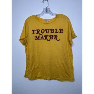 Fitz + Eddi Trouble Maker Graphic T Shirt Yellow Short Sleeve Size Large Buckle